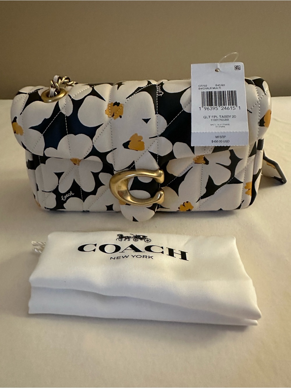 Coach Quilted Tabby 20 Floral Shoulder Bag in White, Black & Yellow - Picture 4 of 6